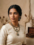Antique Gold Polish Emerald Green layered Bridal Statement Necklace Jewellery Set