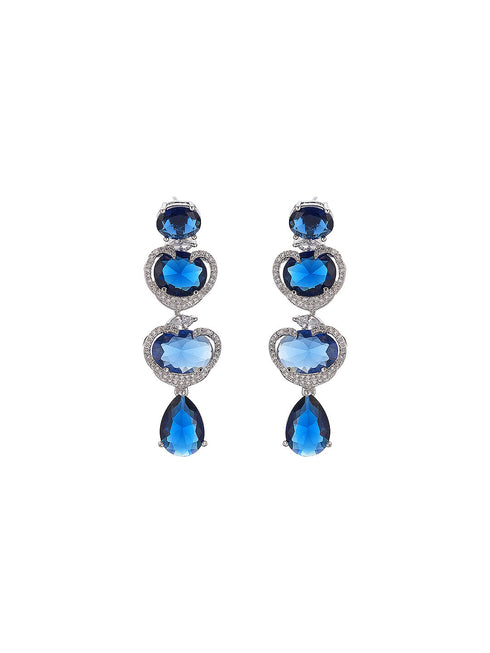 Silver Plated Sapphire Blue AD Zircon Studded Designer Statement Cocktail Jewellery Set