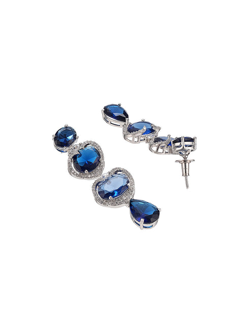 Silver Plated Sapphire Blue AD Zircon Studded Designer Statement Cocktail Jewellery Set