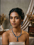 Silver Plated Sapphire Blue AD Zircon Studded Designer Statement Cocktail Jewellery Set