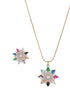 Gold Plated Nav Ratna Cubic Zirconia Stones Studded Star Shaped Pendant Jewellery Set