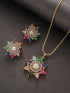Gold Plated Nav Ratna Cubic Zirconia Stones Studded Star Shaped Pendant Jewellery Set