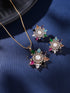 Gold Plated Nav Ratna Cubic Zirconia Stones Studded Star Shaped Pendant Jewellery Set