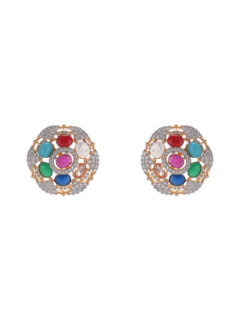 Gold Plated Nav Ratna Zircon Studded Temple Minimal Jewellery Set