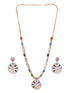 Gold Plated Nav Ratna Zircon Studded Temple Pendant Jewellery Set