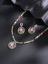 Gold Plated Nav Ratna Zircon Studded Temple Pendant Jewellery Set