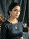 Gold Plated Nav Ratna Zircon Studded Temple Pendant Jewellery Set