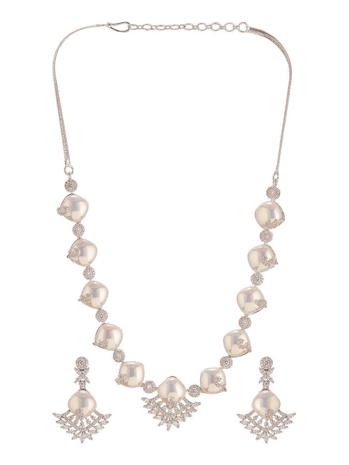 Silver Plated AD & Pearl Studded Designer Cocktail Jewellery Set