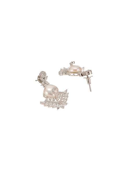 Silver Plated AD & Pearl Studded Designer Cocktail Jewellery Set