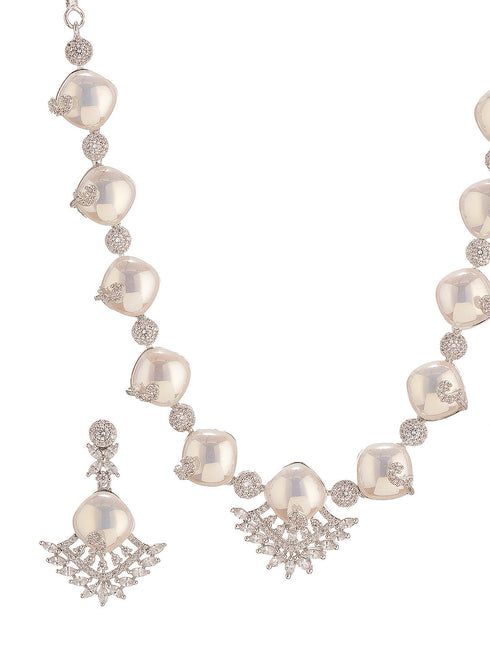 Silver Plated AD & Pearl Studded Designer Cocktail Jewellery Set