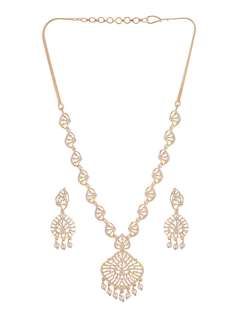 Gold plated White AD Zircon Studded Pendant Minimal Jewellery Set