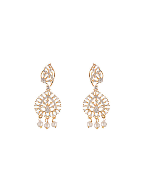 Gold plated White AD Zircon Studded Pendant Minimal Jewellery Set