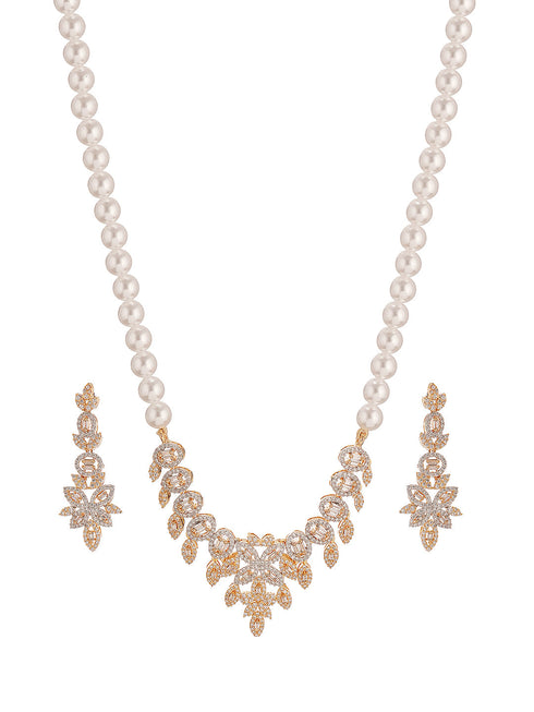 Gold Plated AD Zircon Studded Pearl Maala Luxe Jewellery Set