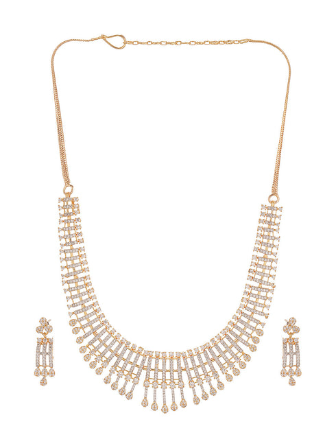 Gold Plated AD Zircon Studded Trendy Bridal Cocktail Jewellery Set