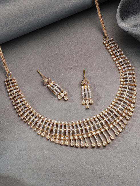 Gold Plated AD Zircon Studded Trendy Bridal Cocktail Jewellery Set