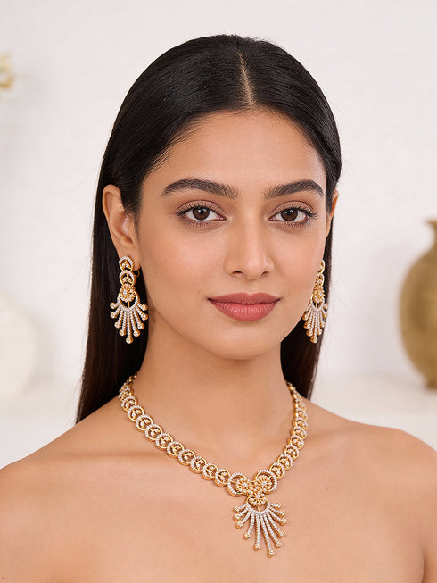 Gold Plated AD Studded Pendant Luxe Jewellery Set