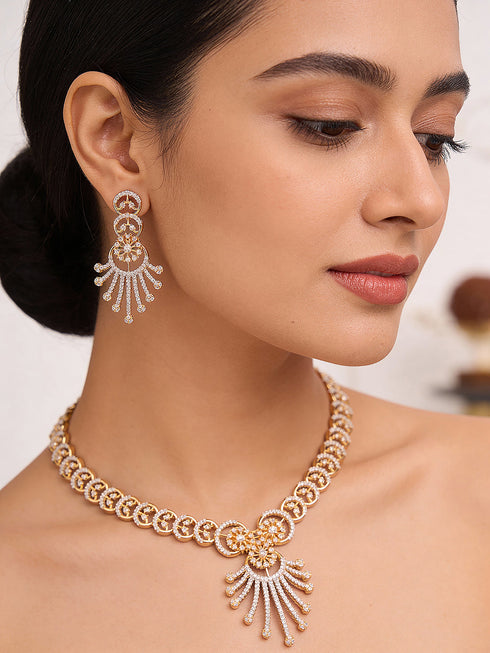 Gold Plated AD Studded Pendant Luxe Jewellery Set