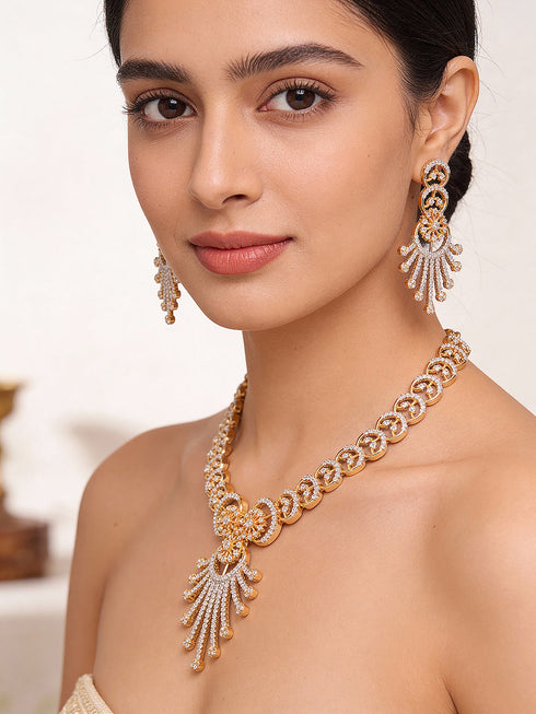 Gold Plated AD Studded Pendant Luxe Jewellery Set