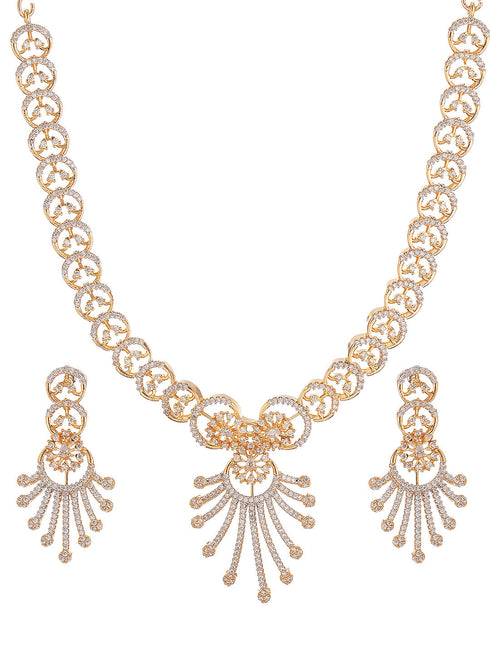 Gold Plated AD Studded Pendant Luxe Jewellery Set