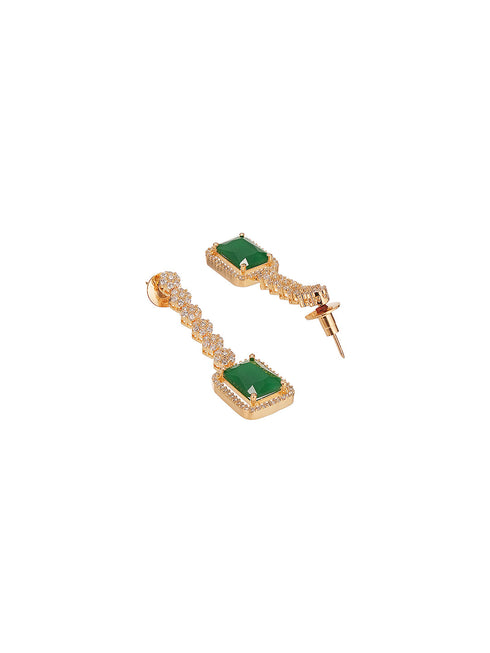 Rose Gold Plated Green Emerald AD Studded Luxe Dropdown Cocktail Jewellery Set