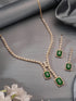 Rose Gold Plated Green Emerald AD Studded Luxe Dropdown Cocktail Jewellery Set