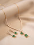 Rose Gold Plated Green Emerald AD Studded Luxe Dropdown Cocktail Jewellery Set