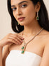 Rose Gold Plated Green Emerald AD Studded Luxe Dropdown Cocktail Jewellery Set