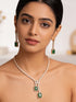Rose Gold Plated Green Emerald AD Studded Luxe Dropdown Cocktail Jewellery Set