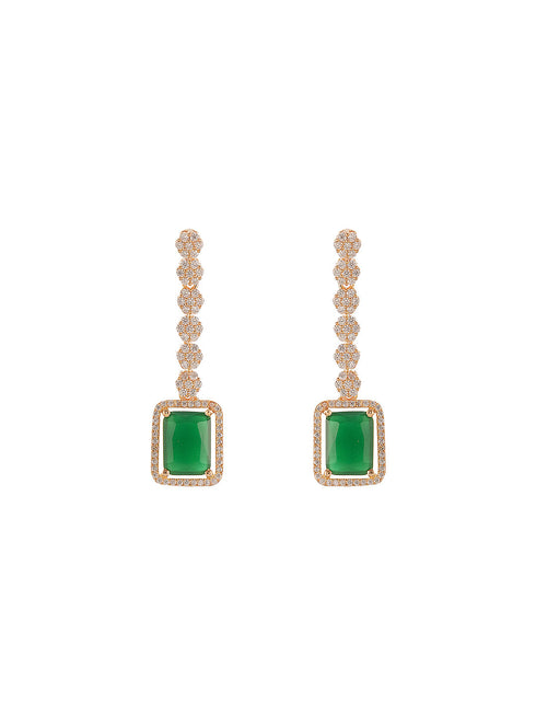 Rose Gold Plated Green Emerald AD Studded Luxe Dropdown Cocktail Jewellery Set
