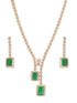 Rose Gold Plated Green Emerald AD Studded Luxe Dropdown Cocktail Jewellery Set