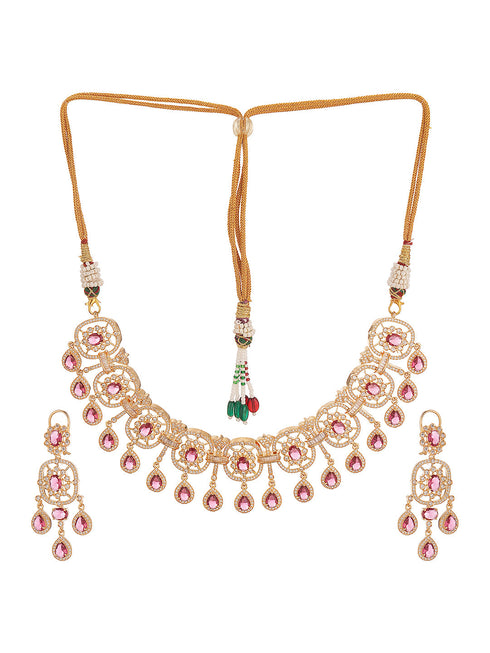 Gold Plated Ruby Red AD Studded Luxe Choker Jewellery Set