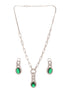Silver Plated Emerald Green AD Studded Cocktail Link Jewellery Set