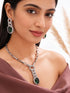 Silver Plated Emerald Green AD Studded Cocktail Link Jewellery Set
