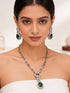 Silver Plated Emerald Green AD Studded Cocktail Link Jewellery Set