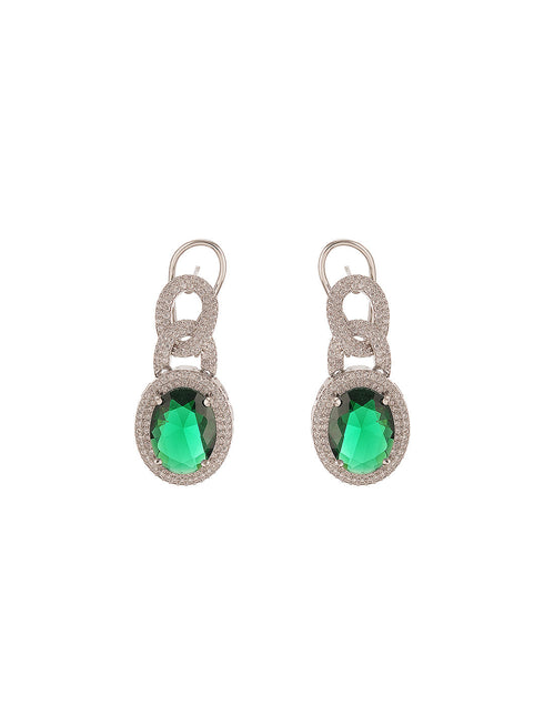 Silver Plated Emerald Green AD Studded Cocktail Link Jewellery Set