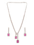 Silver Toned Ruby Red AD Zircon Studded Dangling Cocktail Jewellery Set