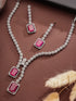 Silver Toned Ruby Red AD Zircon Studded Dangling Cocktail Jewellery Set