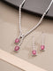 Silver Toned Ruby Red AD Zircon Studded Dangling Cocktail Jewellery Set