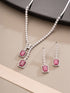 Silver Toned Ruby Red AD Zircon Studded Dangling Cocktail Jewellery Set