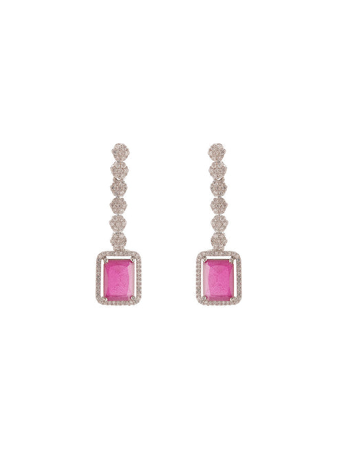 Silver Toned Ruby Red AD Zircon Studded Dangling Cocktail Jewellery Set