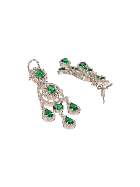 Silver Plated Emerald Green AD Studded Luxe Choker Jewellery Set