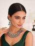 Silver Plated Emerald Green AD Studded Luxe Choker Jewellery Set