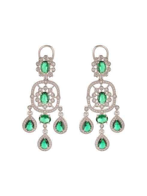 Silver Plated Emerald Green AD Studded Luxe Choker Jewellery Set