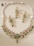 Antique Gold Plated Green Emerald AD & Kundan Studded Temple Peacock Motif Choker Jewellery Set