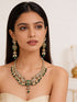 Antique Gold Plated Green Emerald AD & Kundan Studded Temple Peacock Motif Choker Jewellery Set