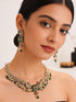 Antique Gold Plated Green Emerald AD & Kundan Studded Temple Peacock Motif Choker Jewellery Set