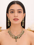 Antique Gold Plated Green Emerald AD & Kundan Studded Temple Peacock Motif Choker Jewellery Set
