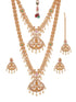 Combo Gold Plated White AD & Pearl Studded Temple Lakshmiji Bridal Jewellery Set