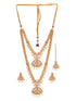 Combo Gold Plated White AD & Pearl Studded Temple Lakshmiji Bridal Jewellery Set