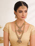 Combo Gold Plated White AD & Pearl Studded Temple Lakshmiji Bridal Jewellery Set